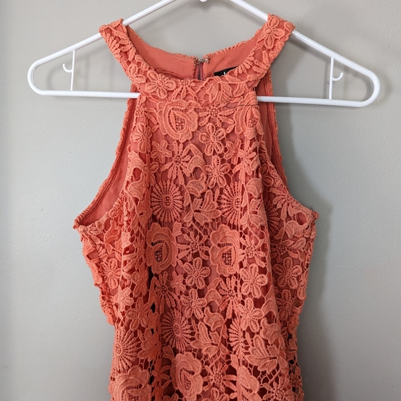 Lulu's Love Poem Coral Orange Lace Mini Dress - Picture 2 of 5